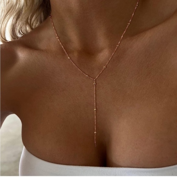 Gold 14k Gold Plated Beaded Lariat Necklace - Picture 2 of 4